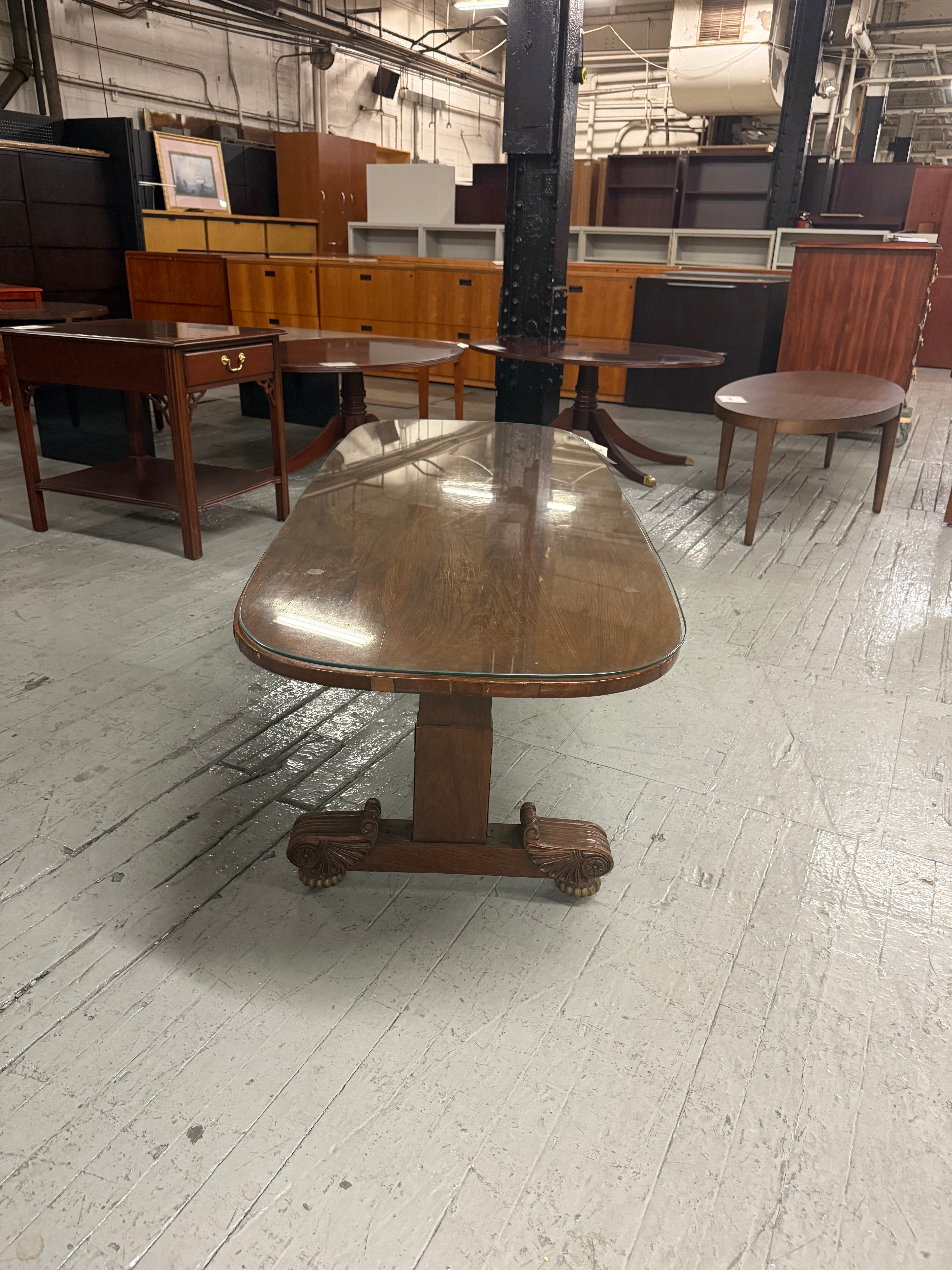 Glass Top Coffee Table – Antique Veneer Wood - V53