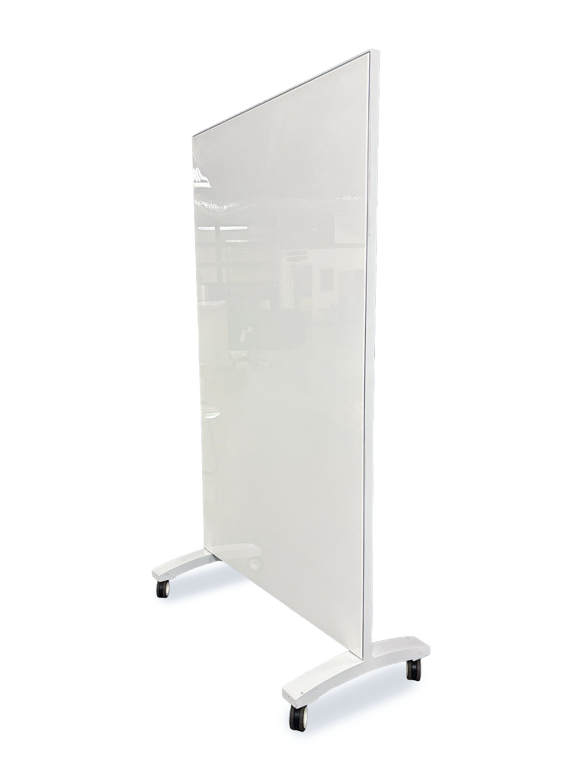 Large white board on mobile caster one quarter view against white background