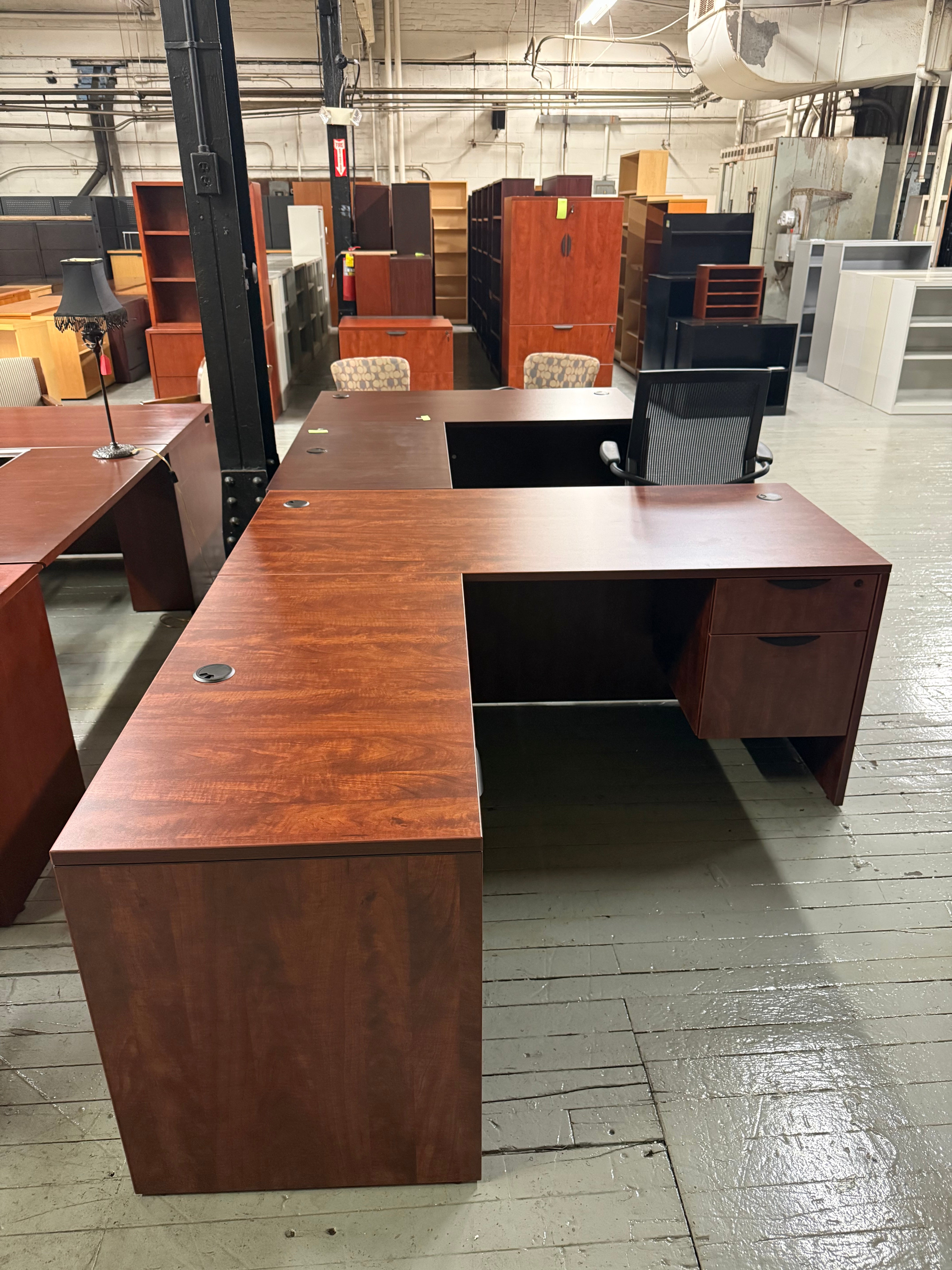 Office to Go Cherry L-Shaped Desk with Left Return -L46