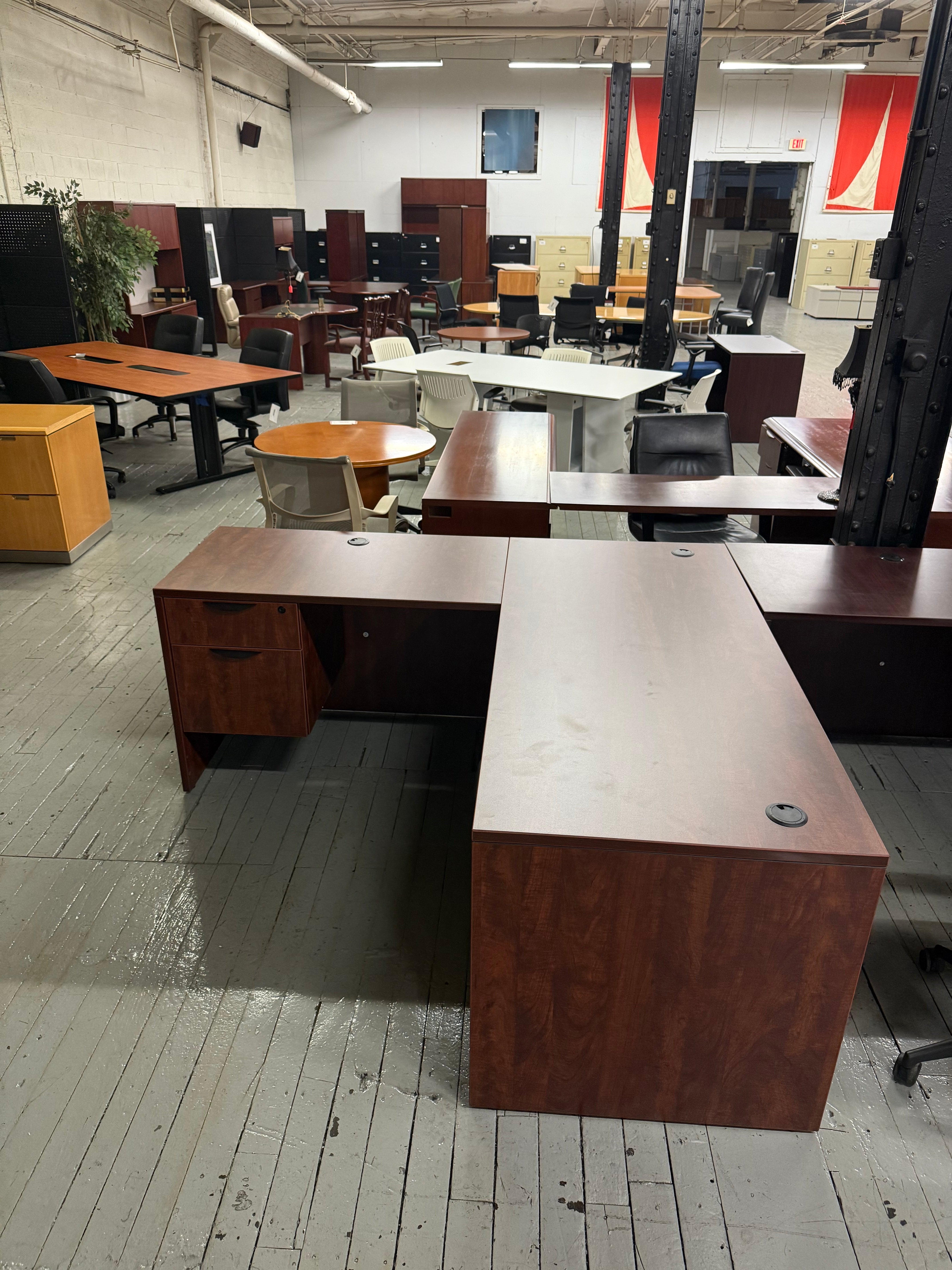 Office to Go Cherry L-Shaped Desk with Left Return -L46