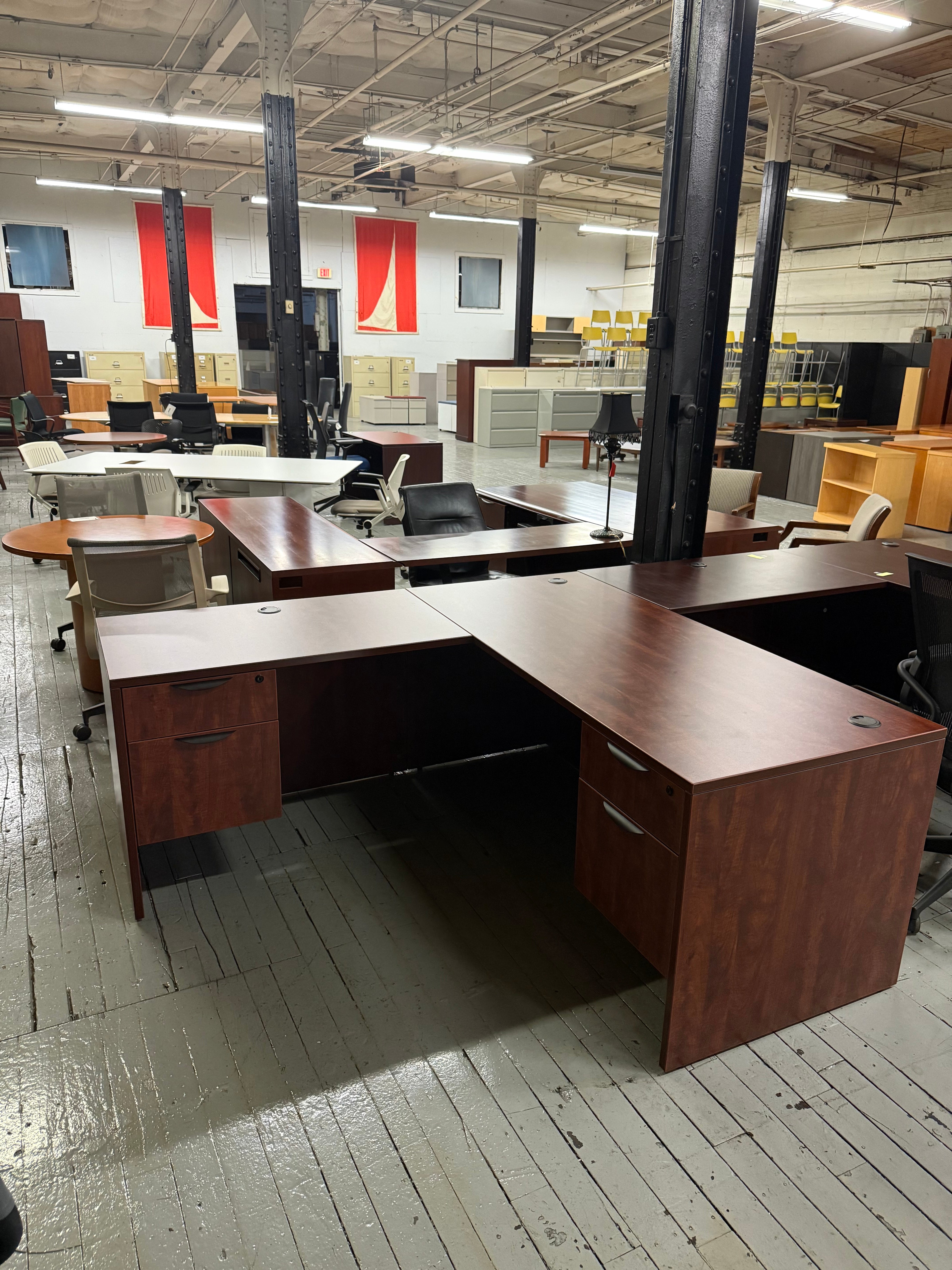 Office to Go Cherry L-Shaped Desk with Left Return -L46