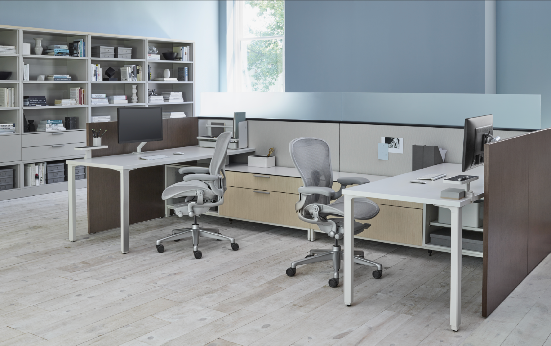 An office used chair set, cublicles, lateral files, and bookshelves.
