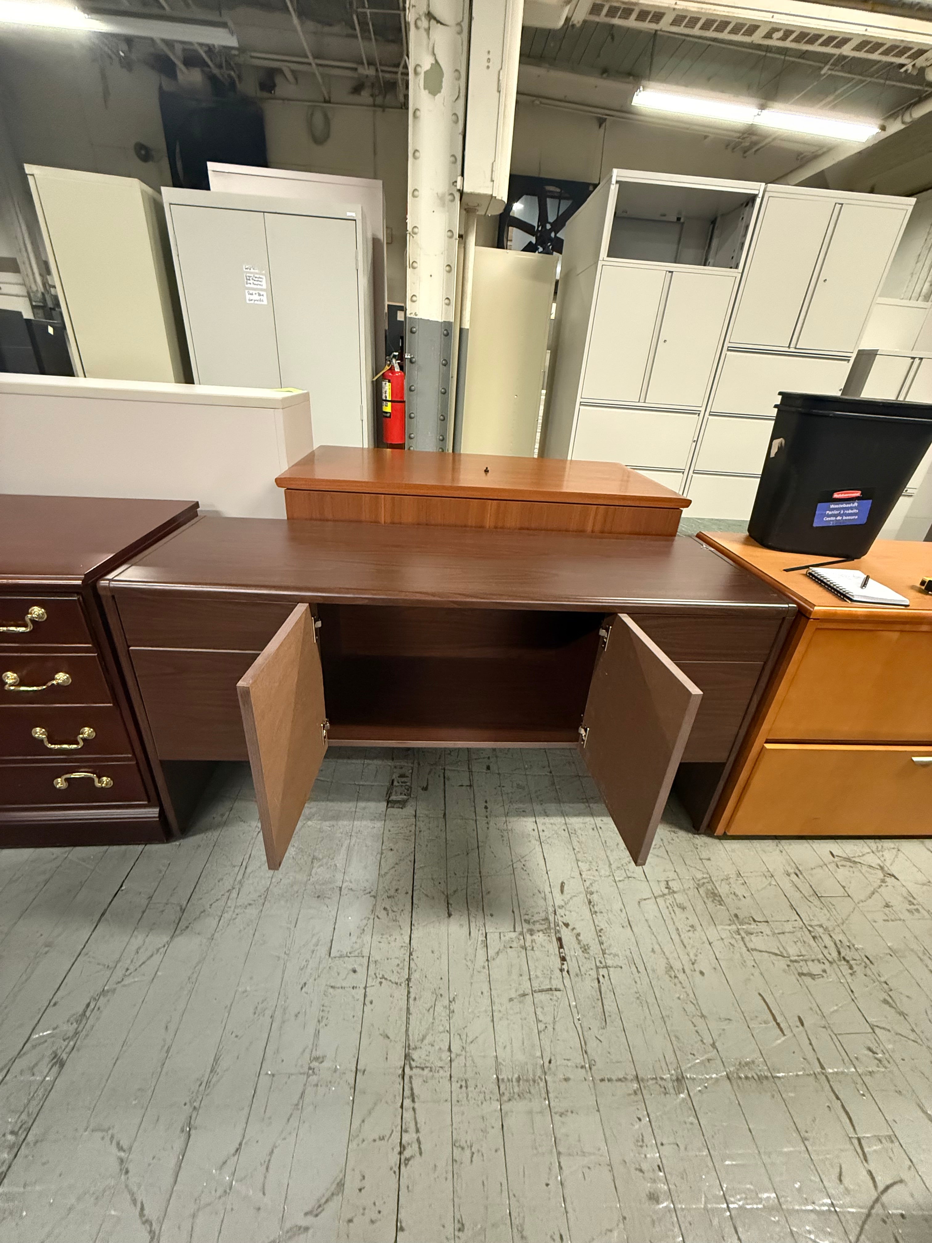 natural wood desk with drawers