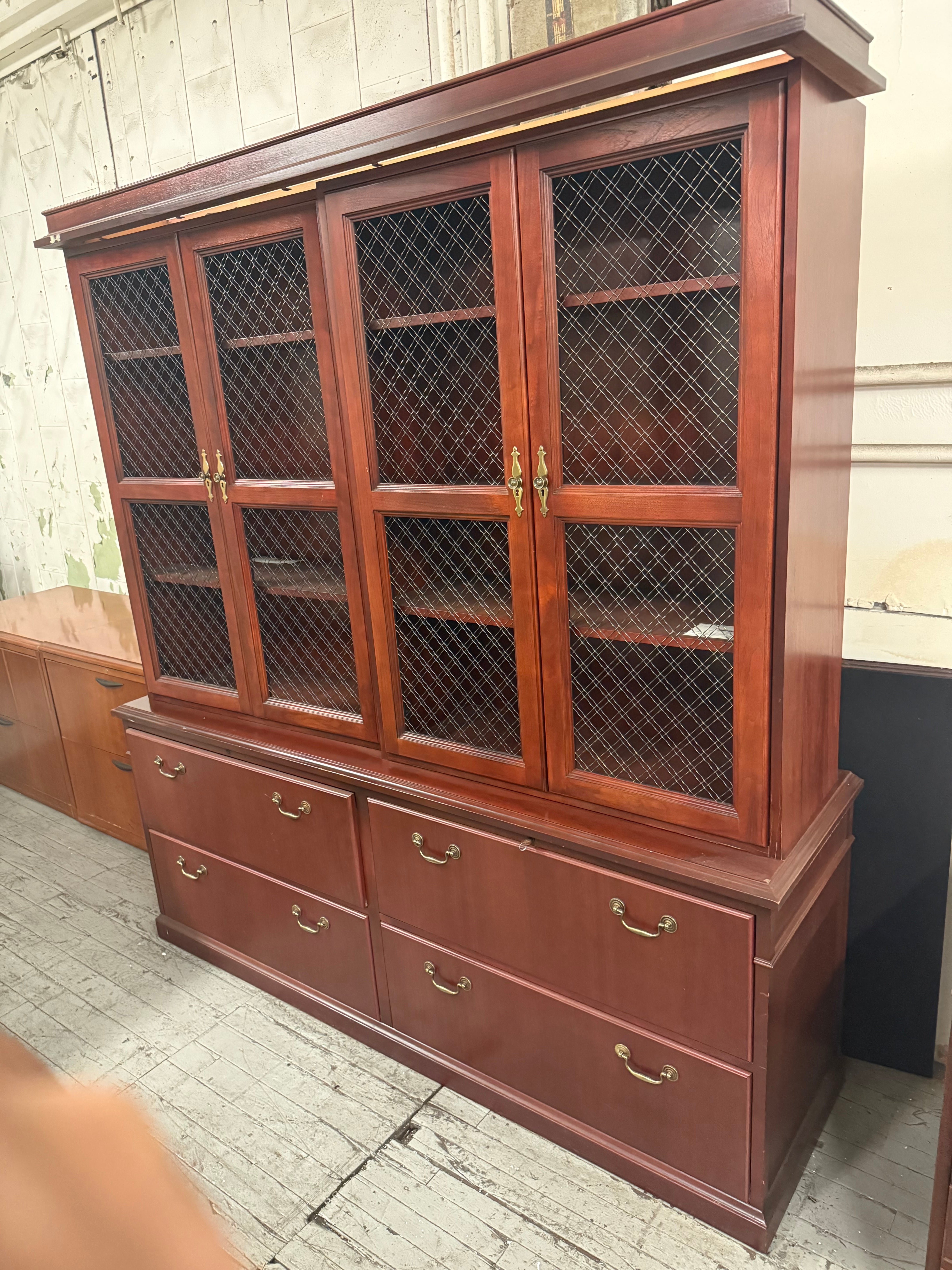 vintage bookcase with glass doors