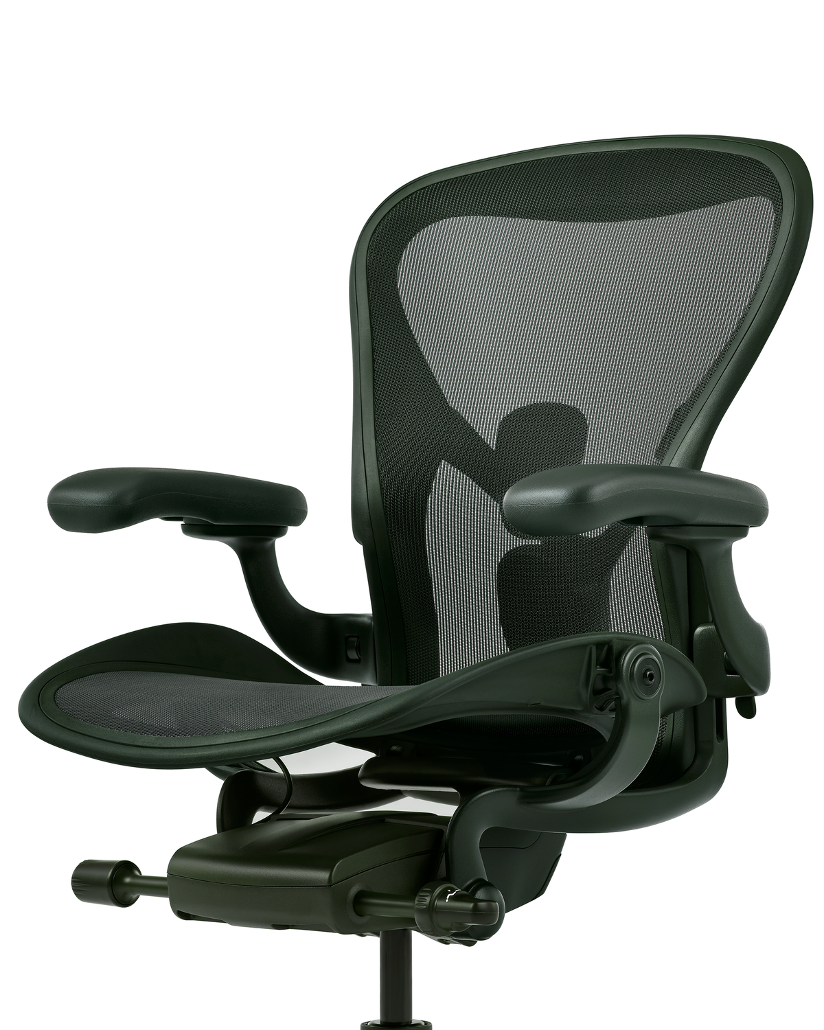 closed in detail of office chair showing mesh and adjustable knobs.