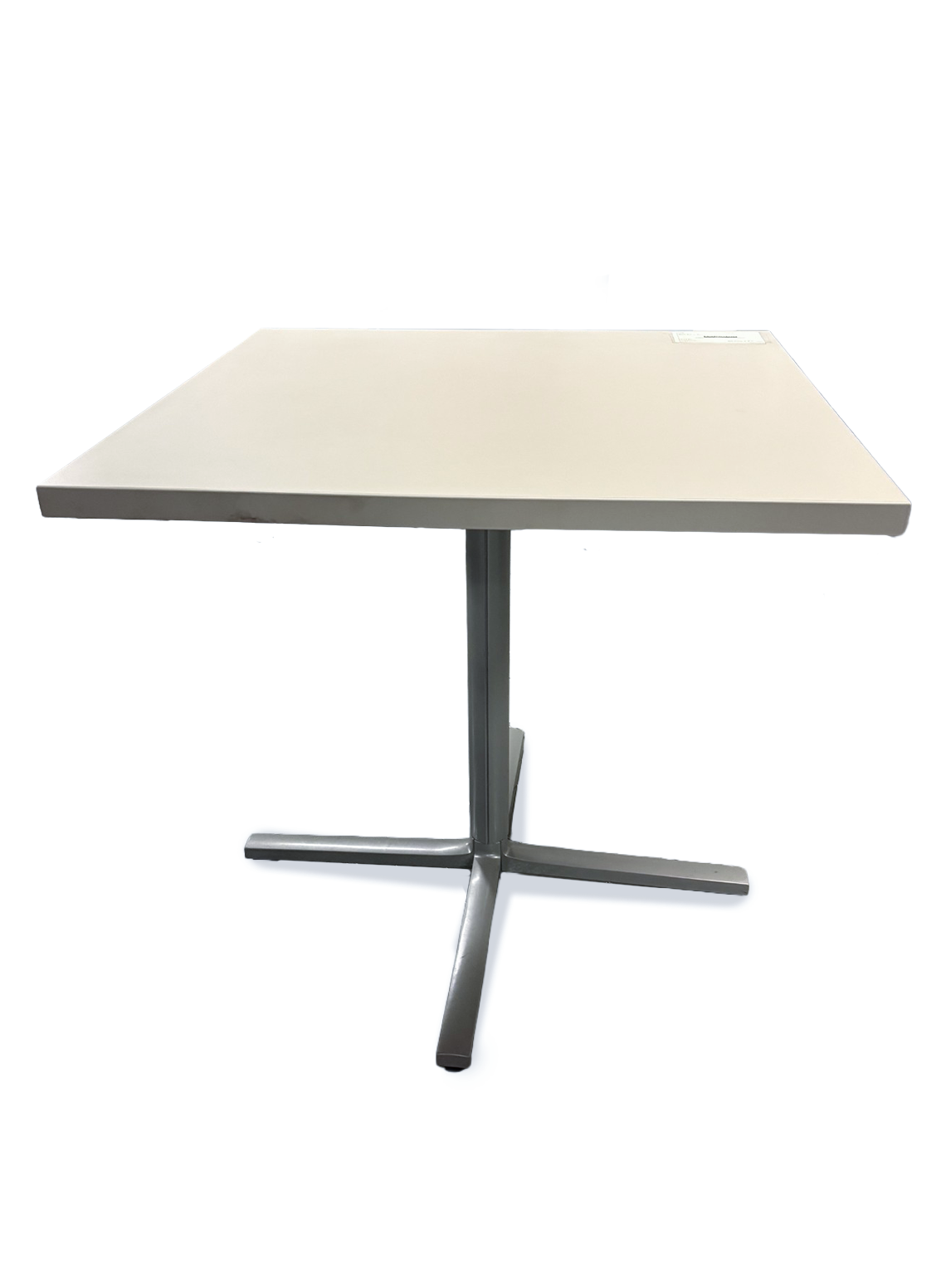 square white table with column stand in silver color on a white background
