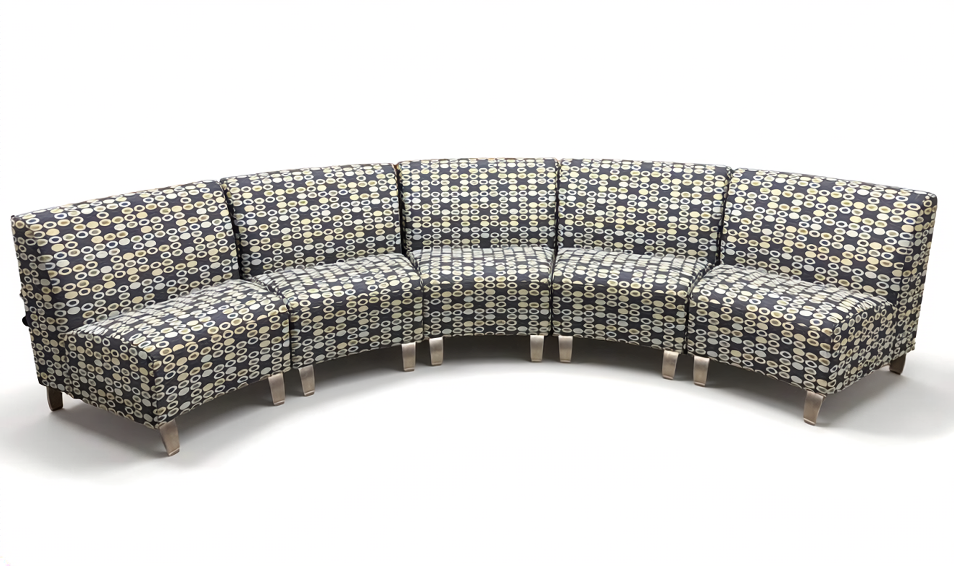 Curve lounge bench with geometric patterns on a white background