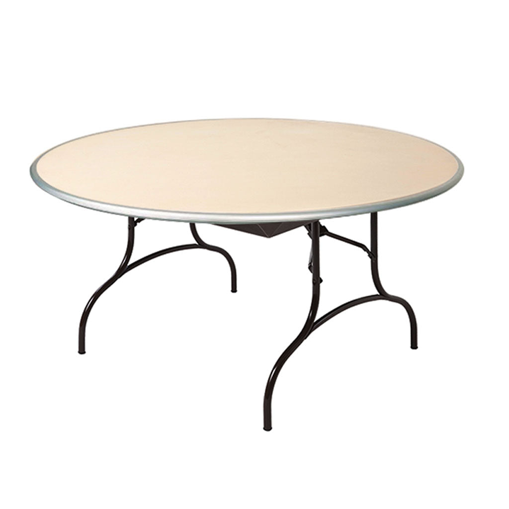 Round Folding table with beige tabletop and silver edge
