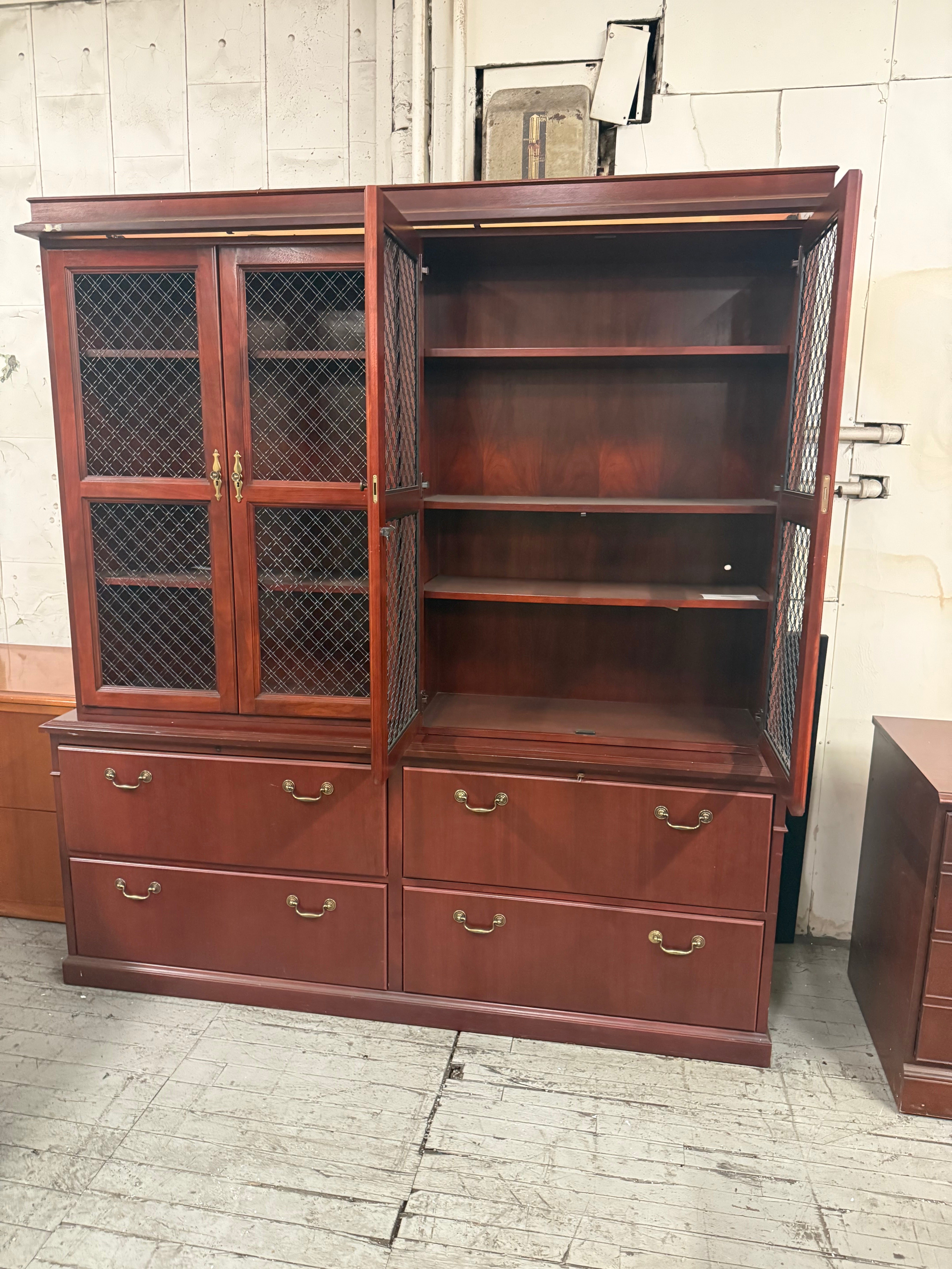 Pre-Owned Kimball Mahogany Lateral File Storage Hutch -U43